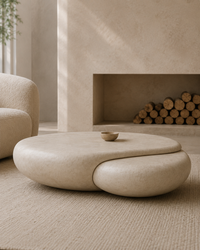 Side profile of the organic plaster coffee table