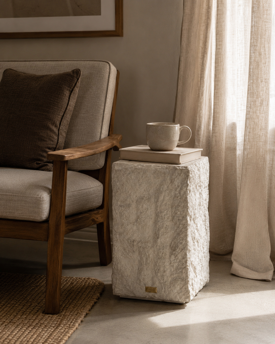 Sculptural stone side table shown in an alternative styling