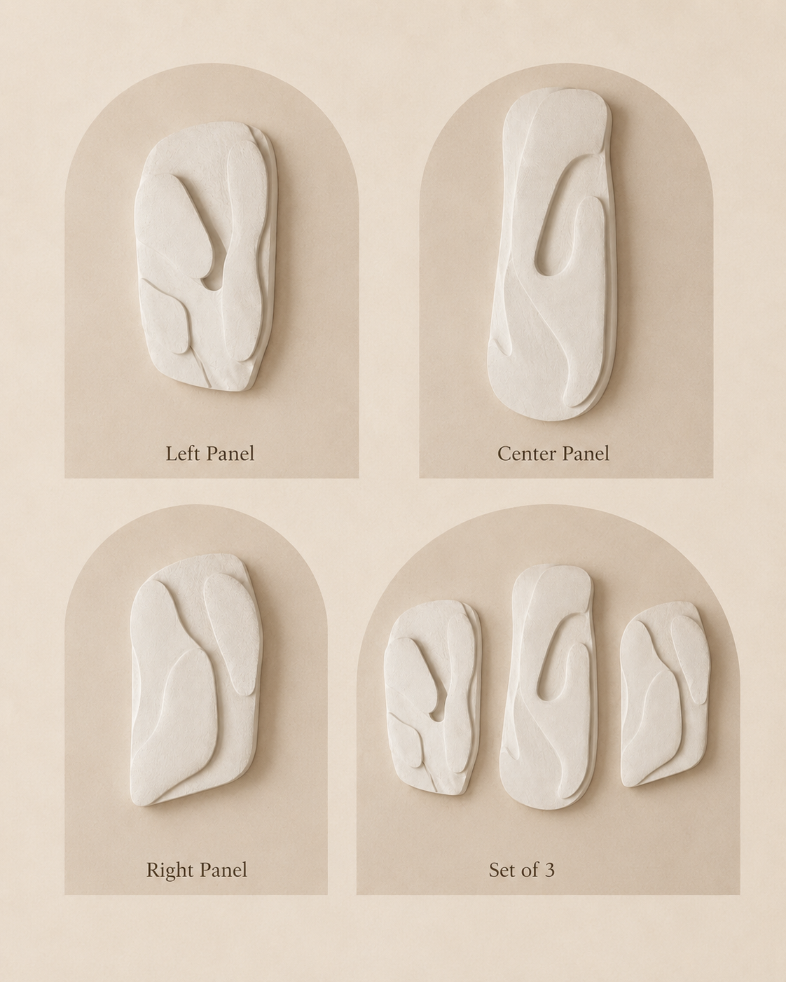 The Organic Triptych Wall Panel Set in ivory white, hand-finished in mineral plaster