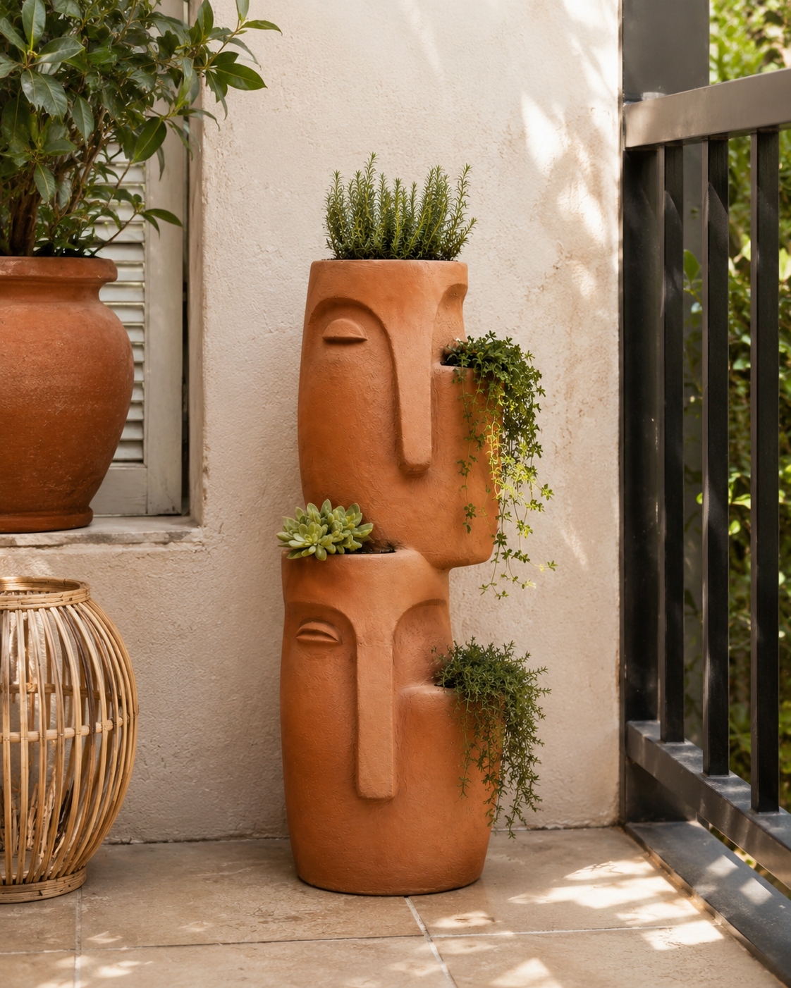 Double Stacked Face Planter shown in single stack, hand-finished in mineral plaster