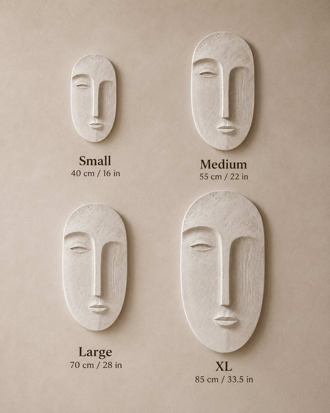 Carved Face Wall Panel in ivory white, hand-finished in mineral plaster