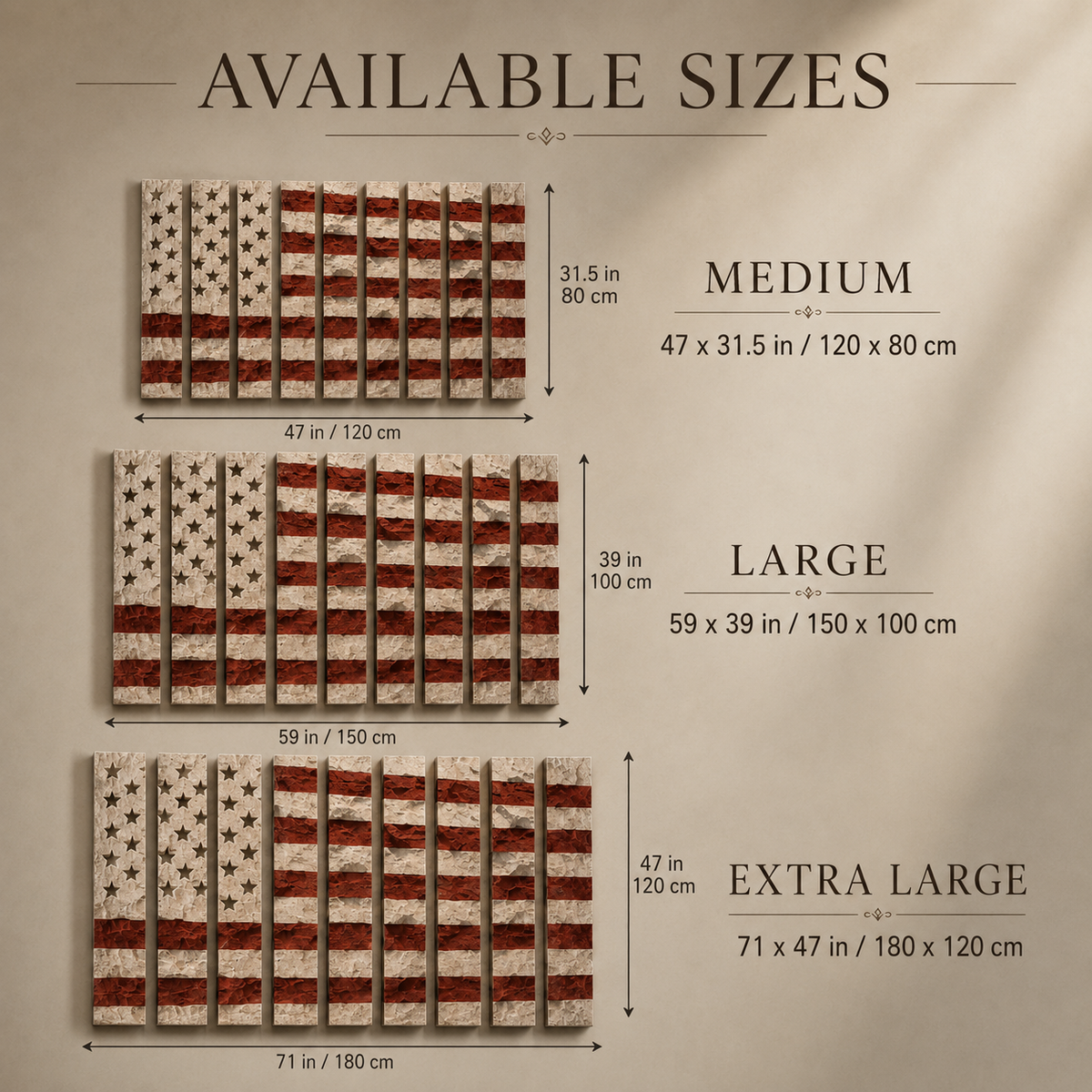 Deconstructed American Flag Wall Art – 13 Panel Textured Plaster Relief Sculpture