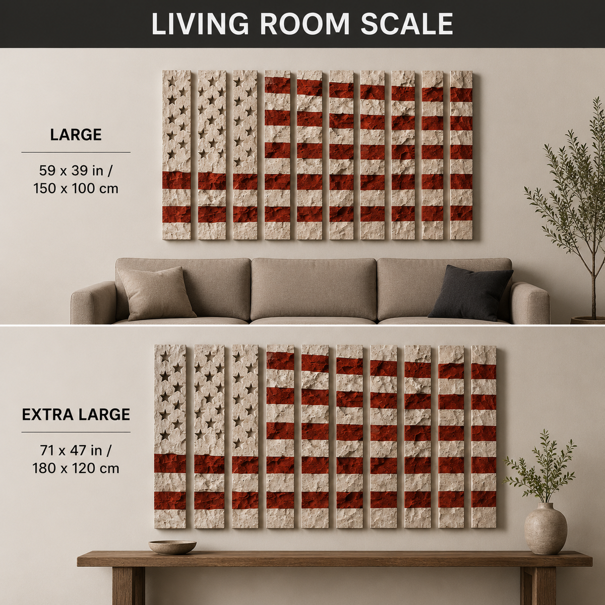 Deconstructed American Flag Wall Art – 13 Panel Textured Plaster Relief Sculpture