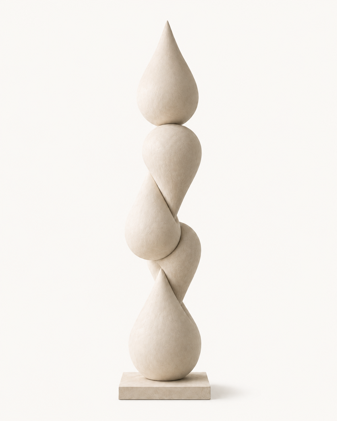 Harmony Totem seen straight on, its teardrop volumes stacked and turned on a square base