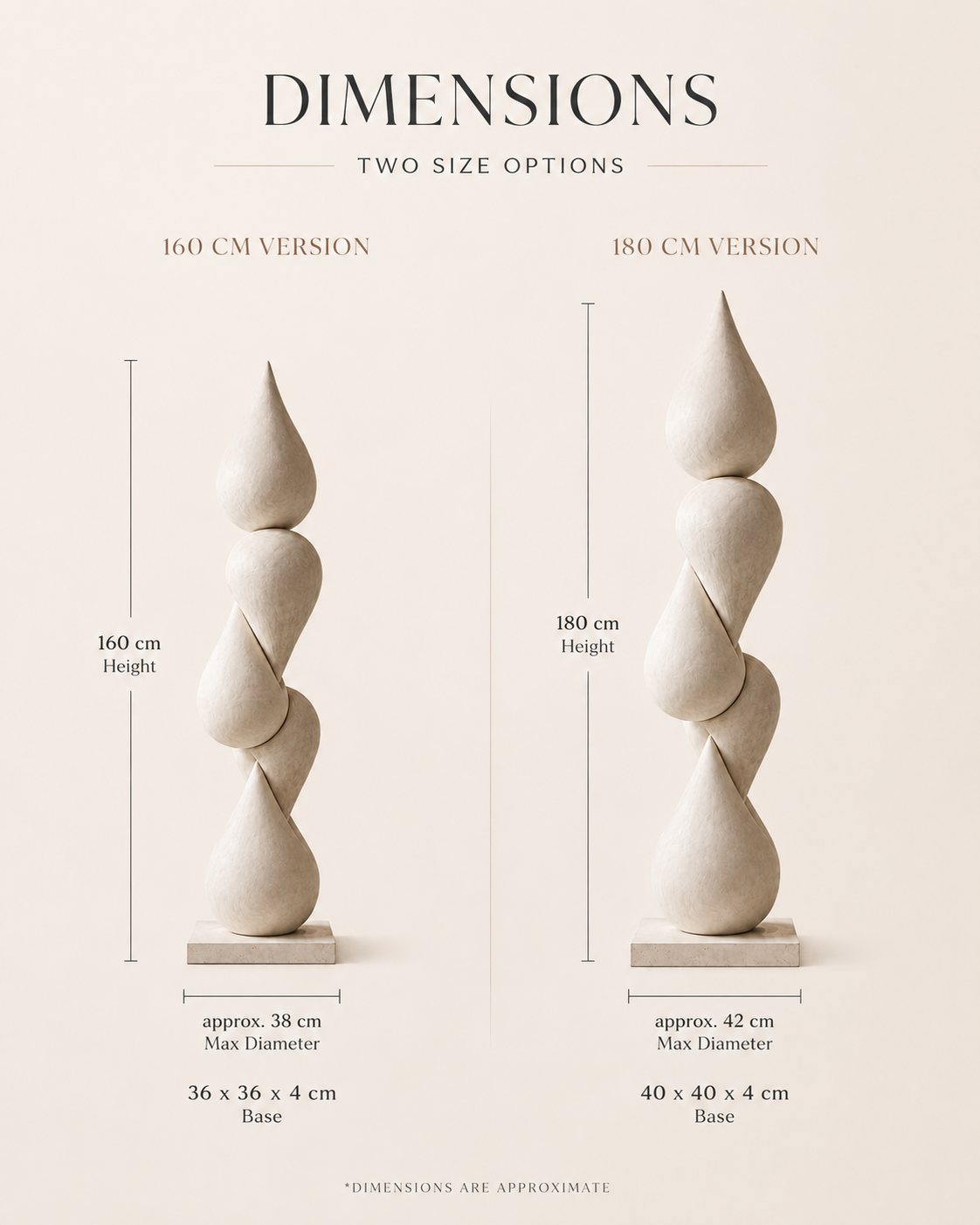 Dimensions sheet for the Harmony Totem showing its two size options with measurements