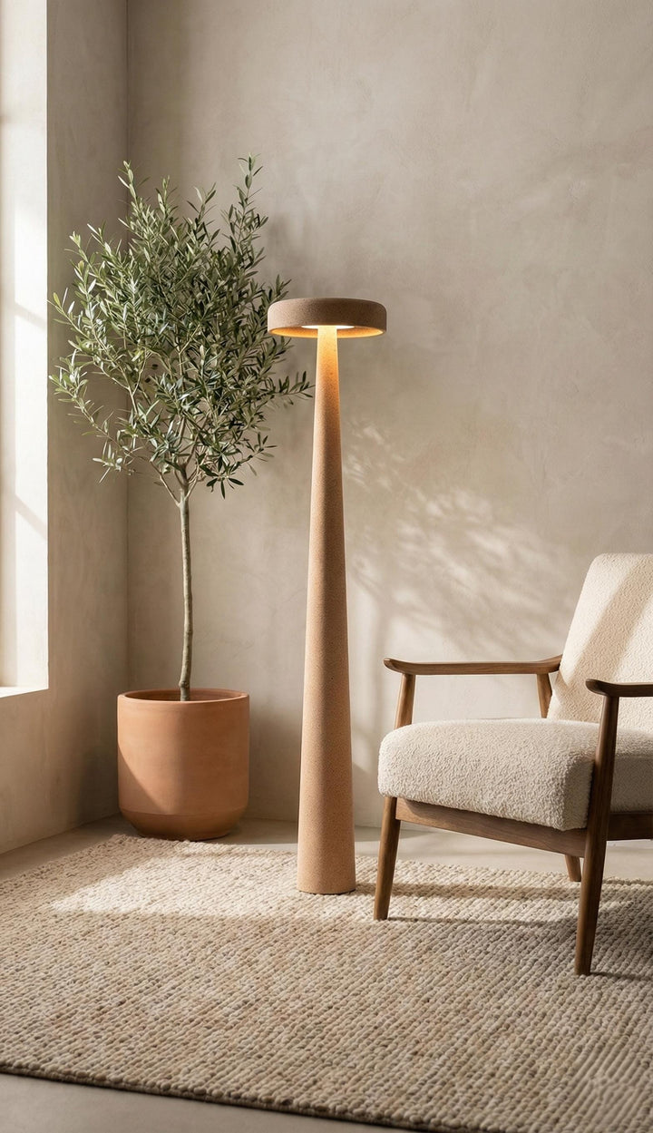 Handmade Sculptural Floor Lamp – Minimalist Stone Effect Ambient Light
