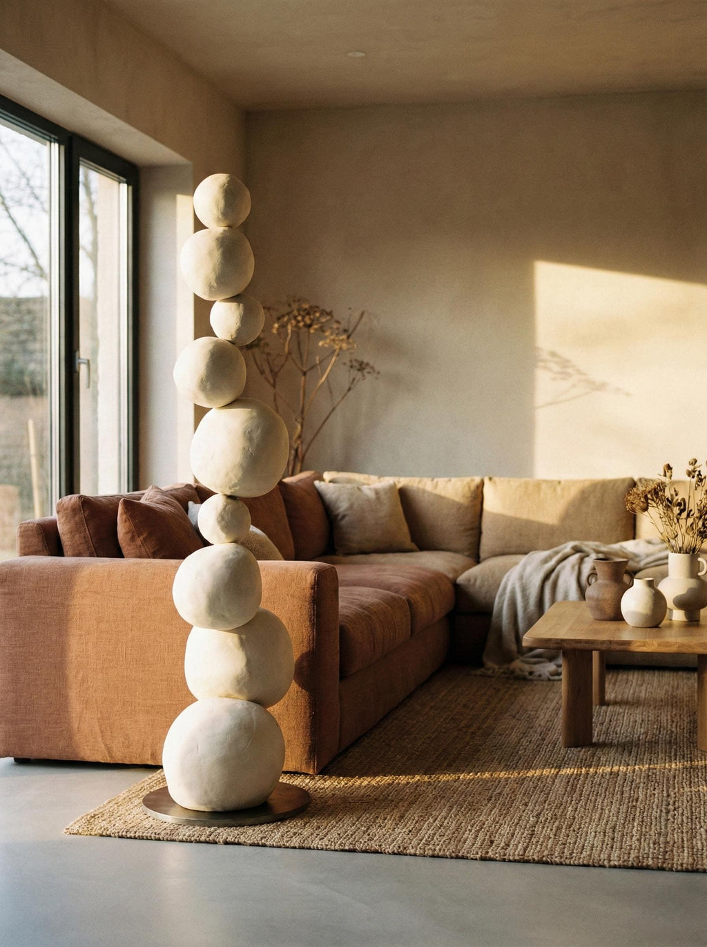 Minimal Sculptural Totem Floor Decor – Handmade Plaster Coated Styrofoam Sculpture – Modern Organic Art Object