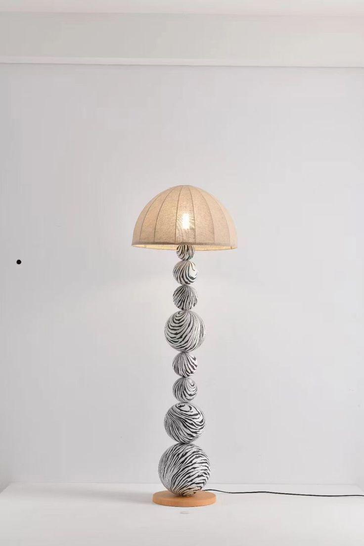 Sculptural Zebra Design Stacked Sphere Mushroom Totem Floor Lamp