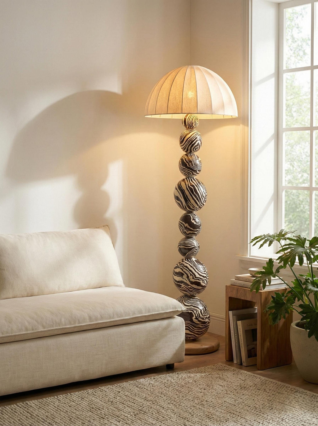 Sculptural Zebra Design Stacked Sphere Mushroom Totem Floor Lamp