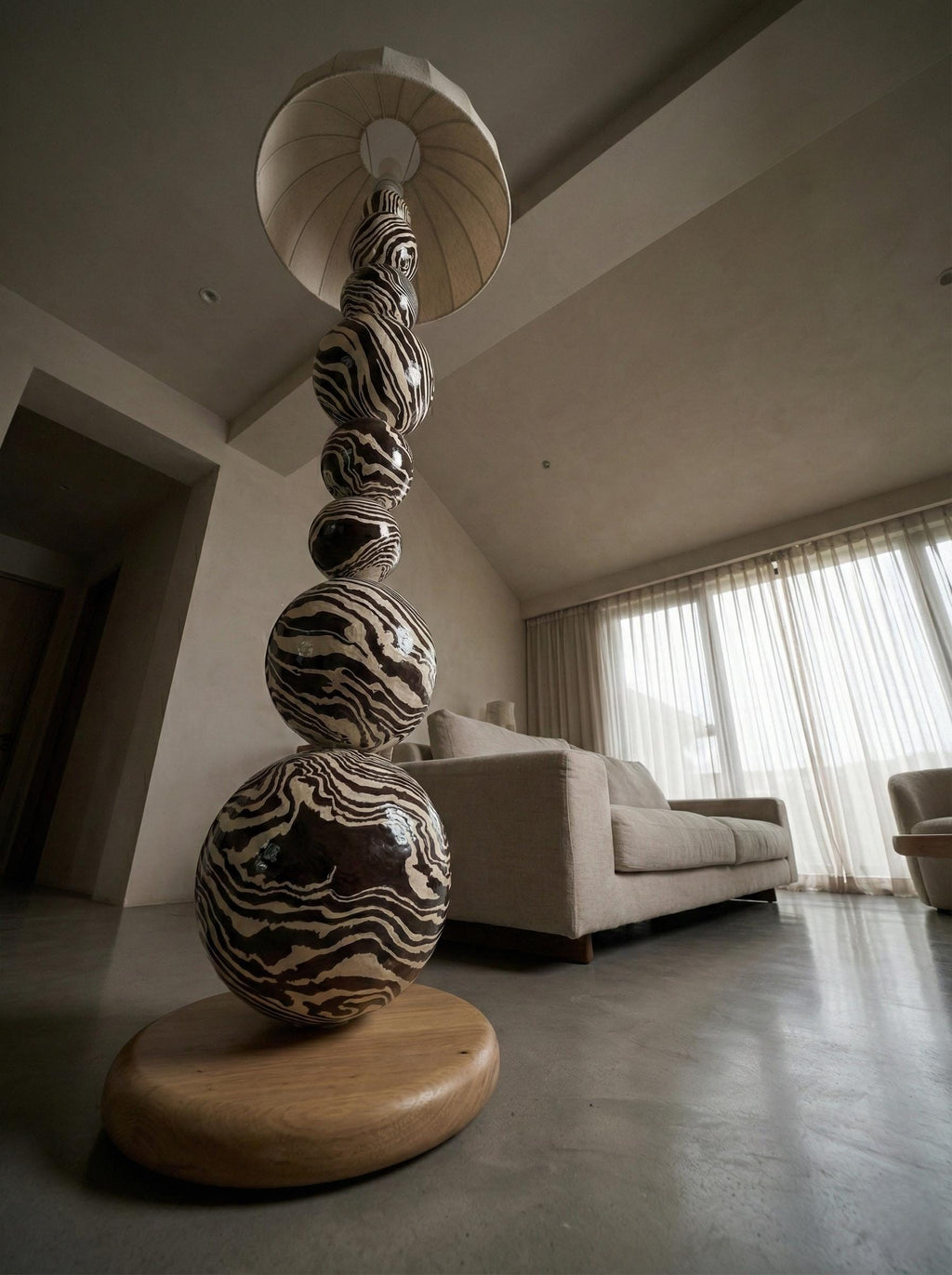 Sculptural Zebra Design Stacked Sphere Mushroom Totem Floor Lamp