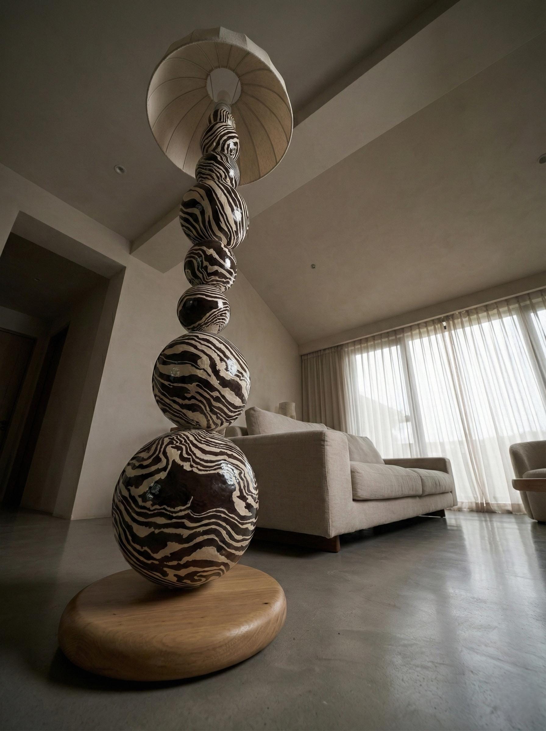Sculptural Zebra Design Stacked Sphere Mushroom Totem Floor Lamp