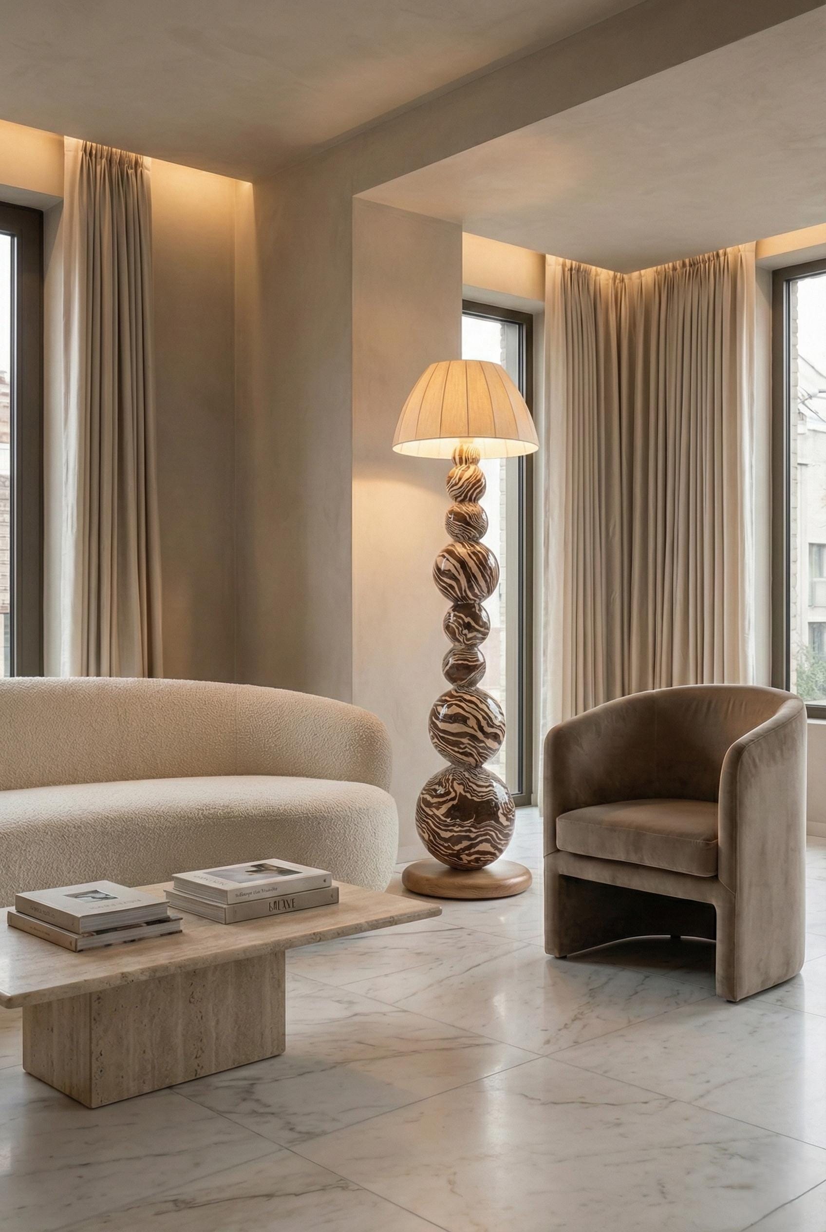 Sculptural Zebra Design Stacked Sphere Mushroom Totem Floor Lamp