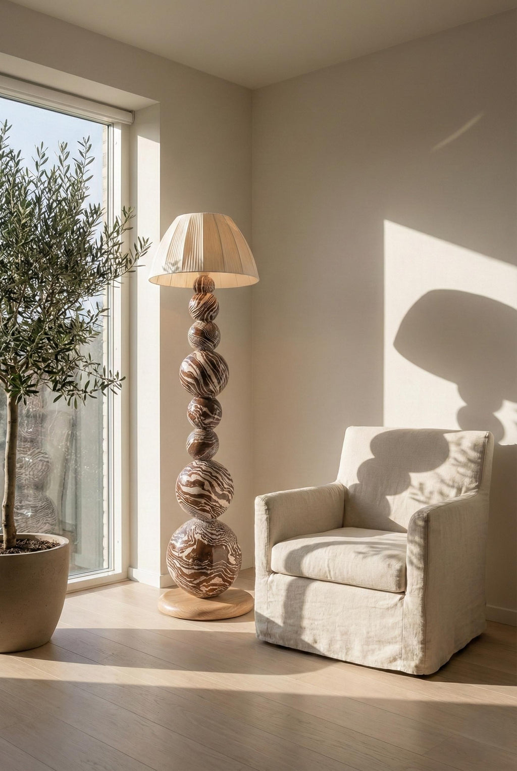 Sculptural Zebra Design Stacked Sphere Mushroom Totem Floor Lamp