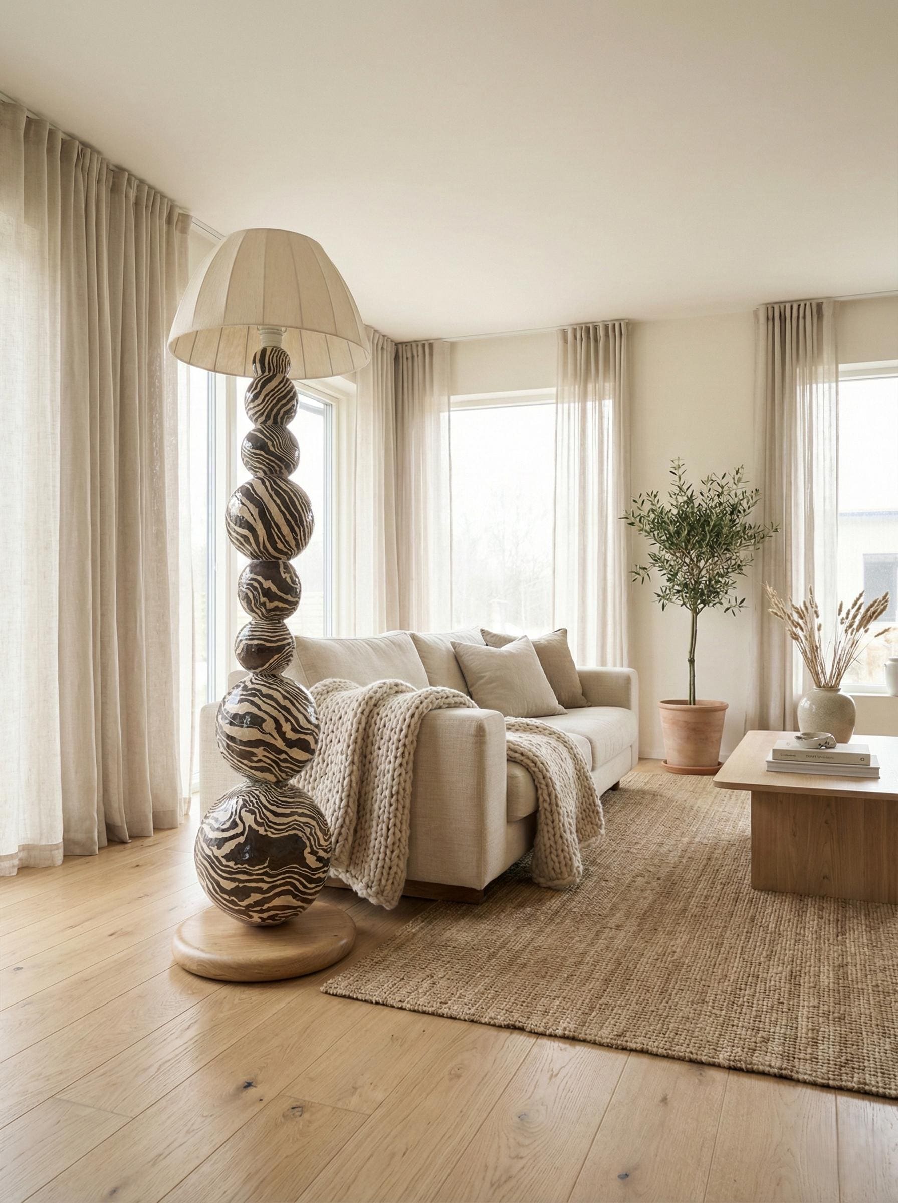 Sculptural Zebra Design Stacked Sphere Mushroom Totem Floor Lamp