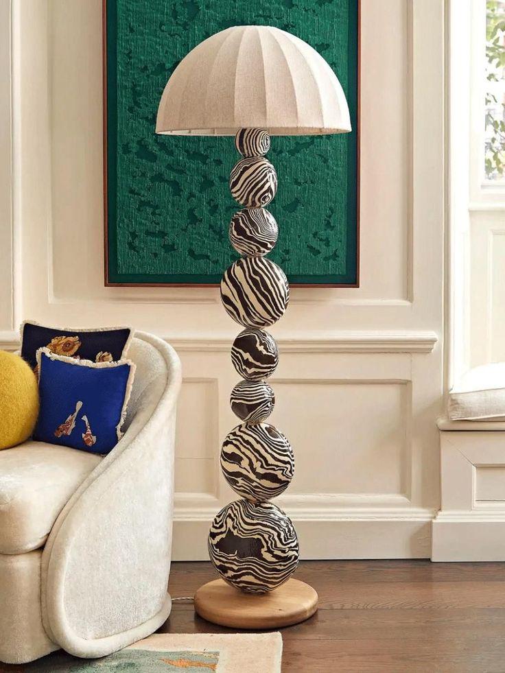 Sculptural Zebra Design Stacked Sphere Mushroom Totem Floor Lamp
