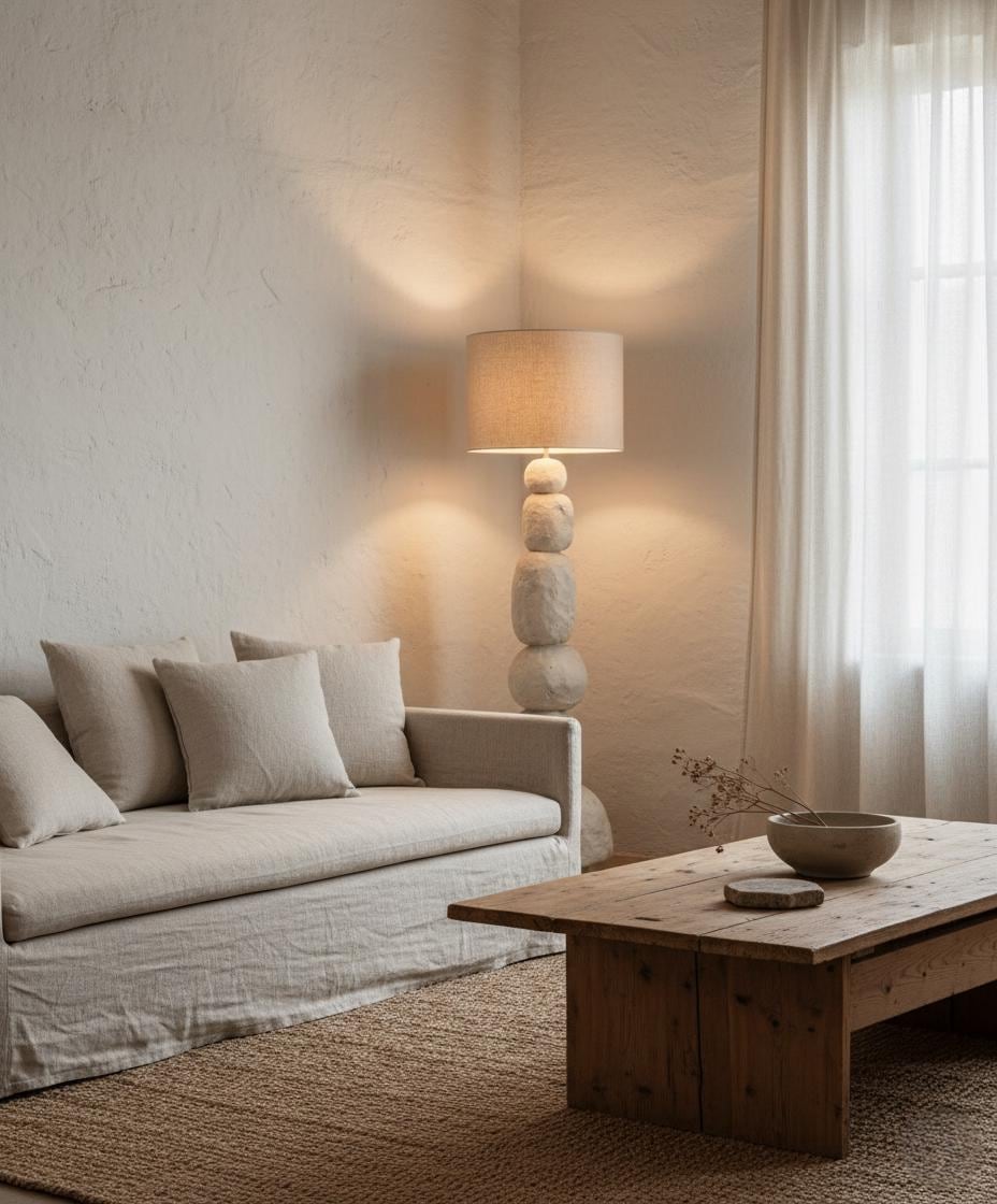 Sculptural Totem Floor Lamp – Organic Stone Look Lighting – Wabi Sabi Modern Decor