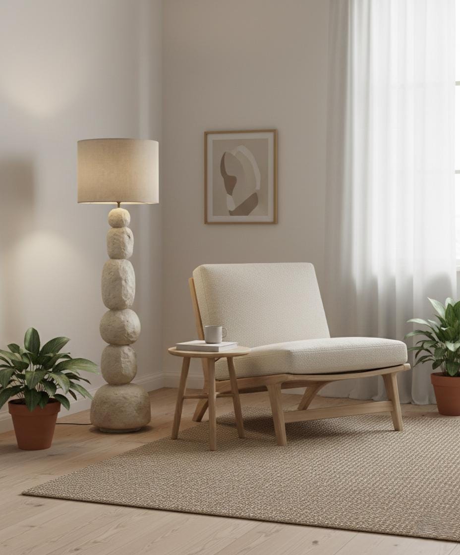 Sculptural Totem Floor Lamp – Organic Stone Look Lighting – Wabi Sabi Modern Decor