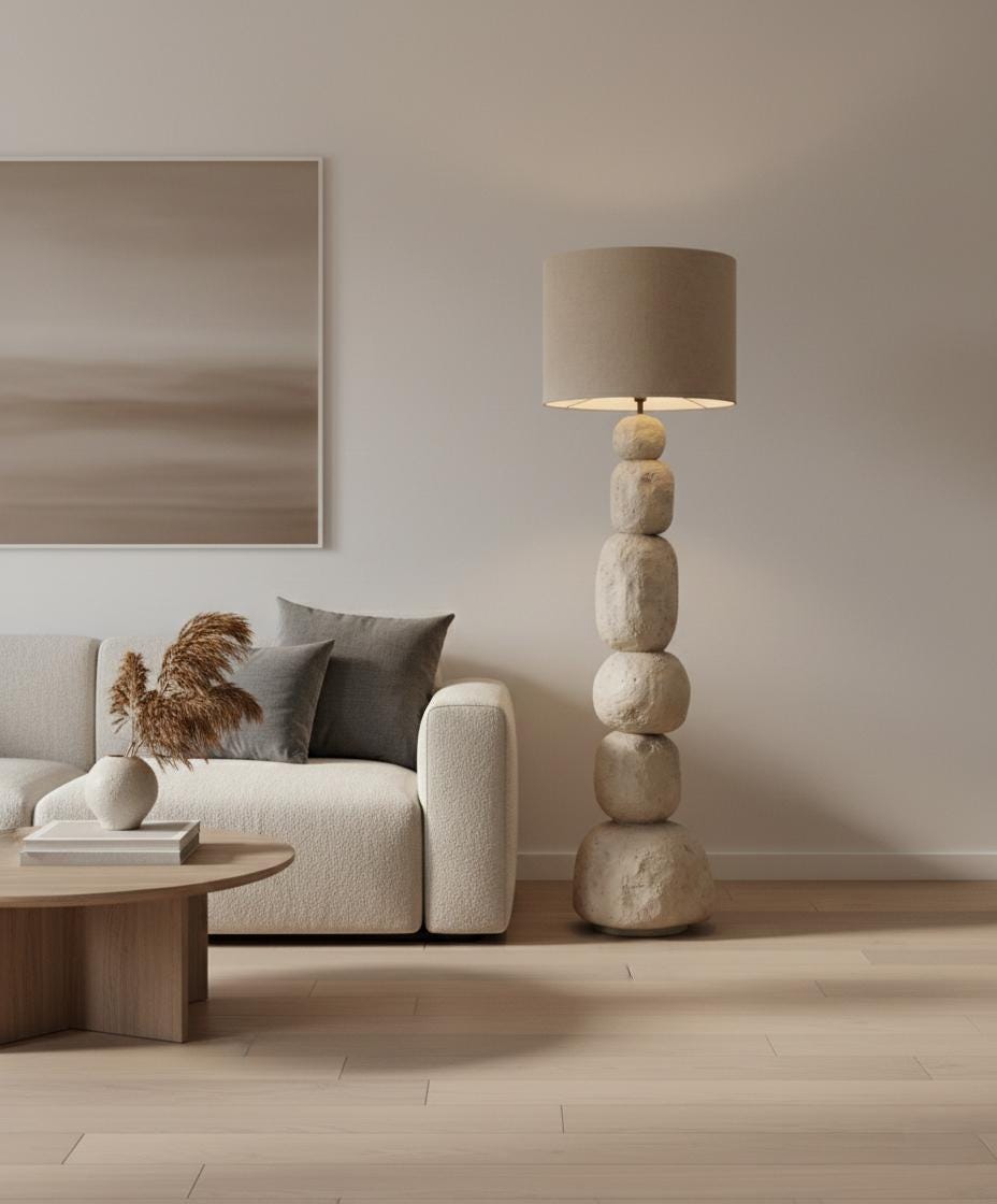 Sculptural Totem Floor Lamp – Organic Stone Look Lighting – Wabi Sabi Modern Decor
