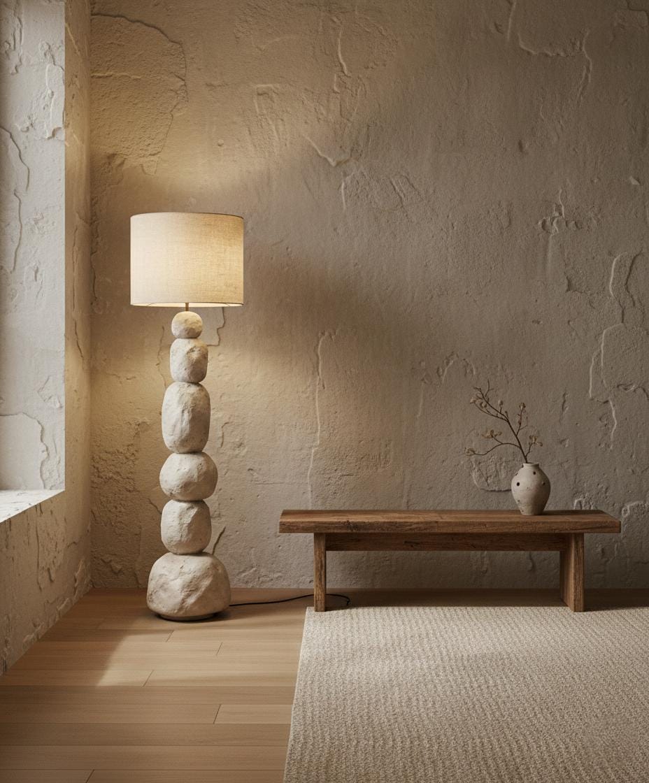 Sculptural Totem Floor Lamp – Organic Stone Look Lighting – Wabi Sabi Modern Decor