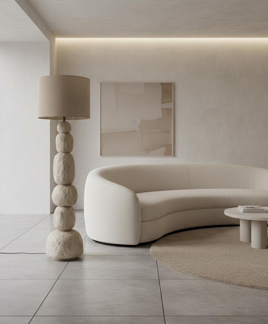 Sculptural Totem Floor Lamp – Organic Stone Look Lighting – Wabi Sabi Modern Decor
