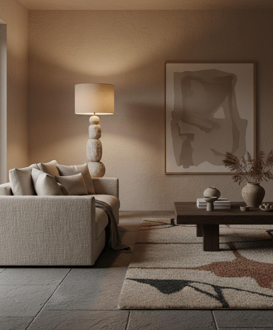 Sculptural Totem Floor Lamp – Organic Stone Look Lighting – Wabi Sabi Modern Decor