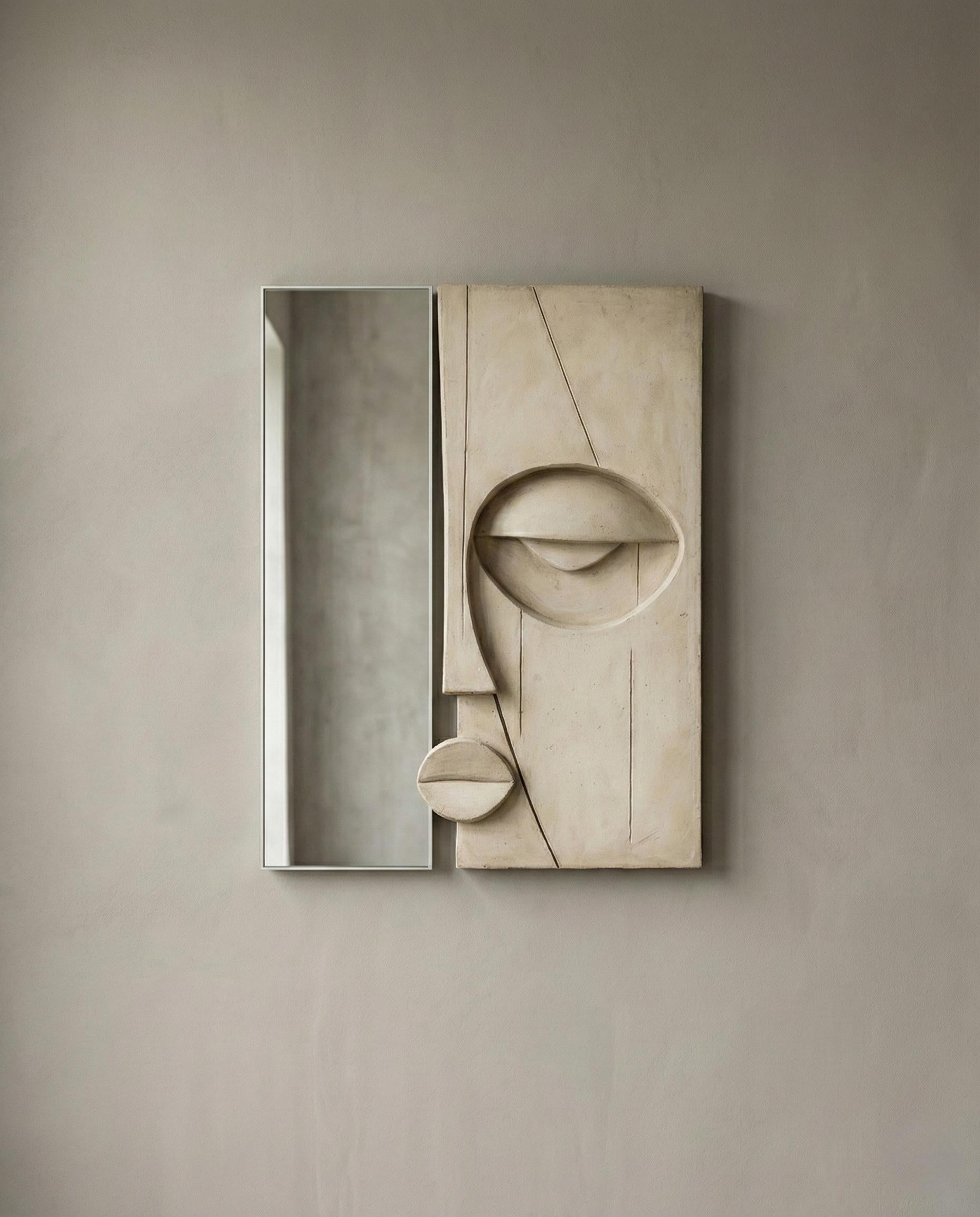 Sculptural Plaster Wall Mirror – Handmade Wabi Sabi Wall Art