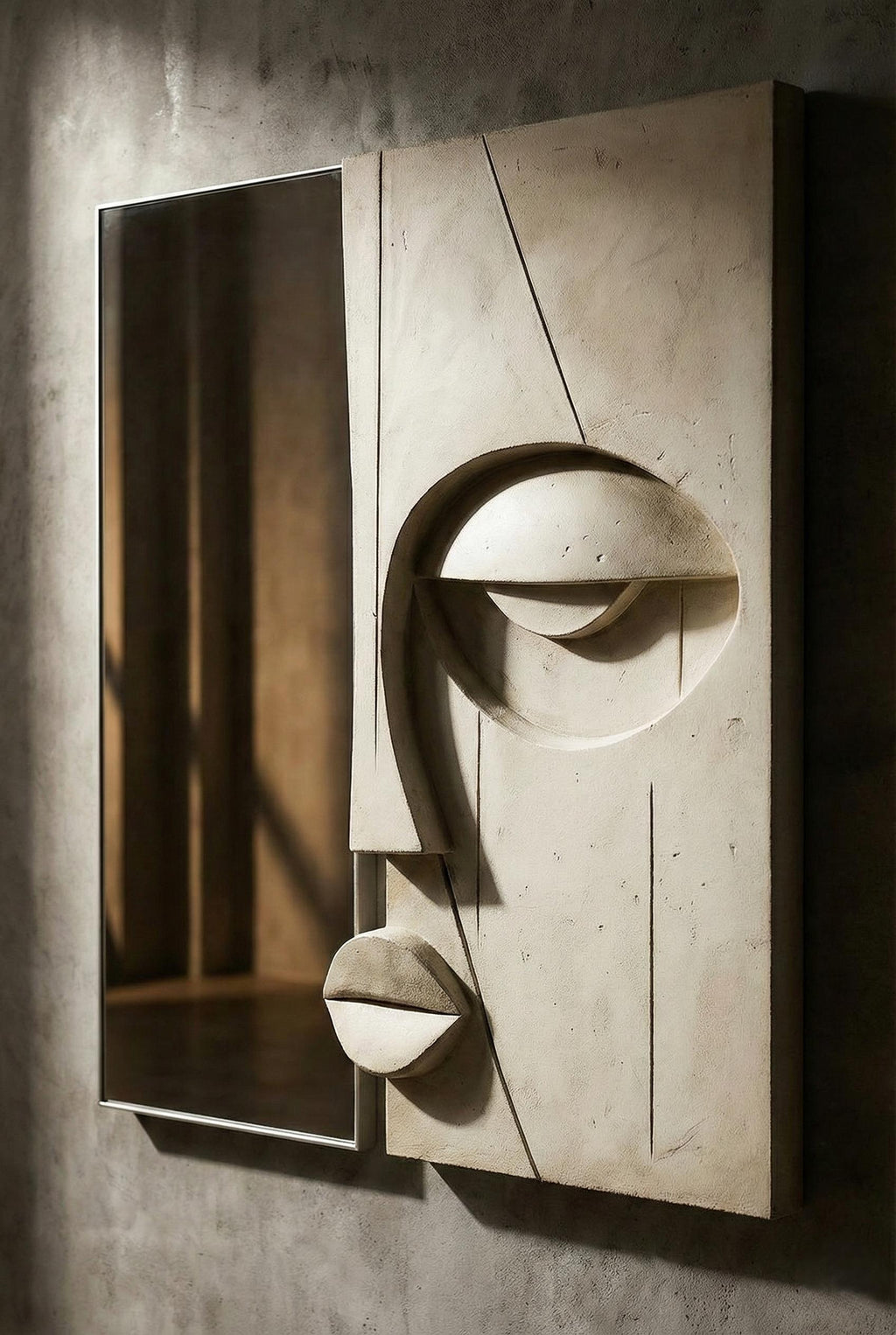 Sculptural Plaster Wall Mirror – Handmade Wabi Sabi Wall Art