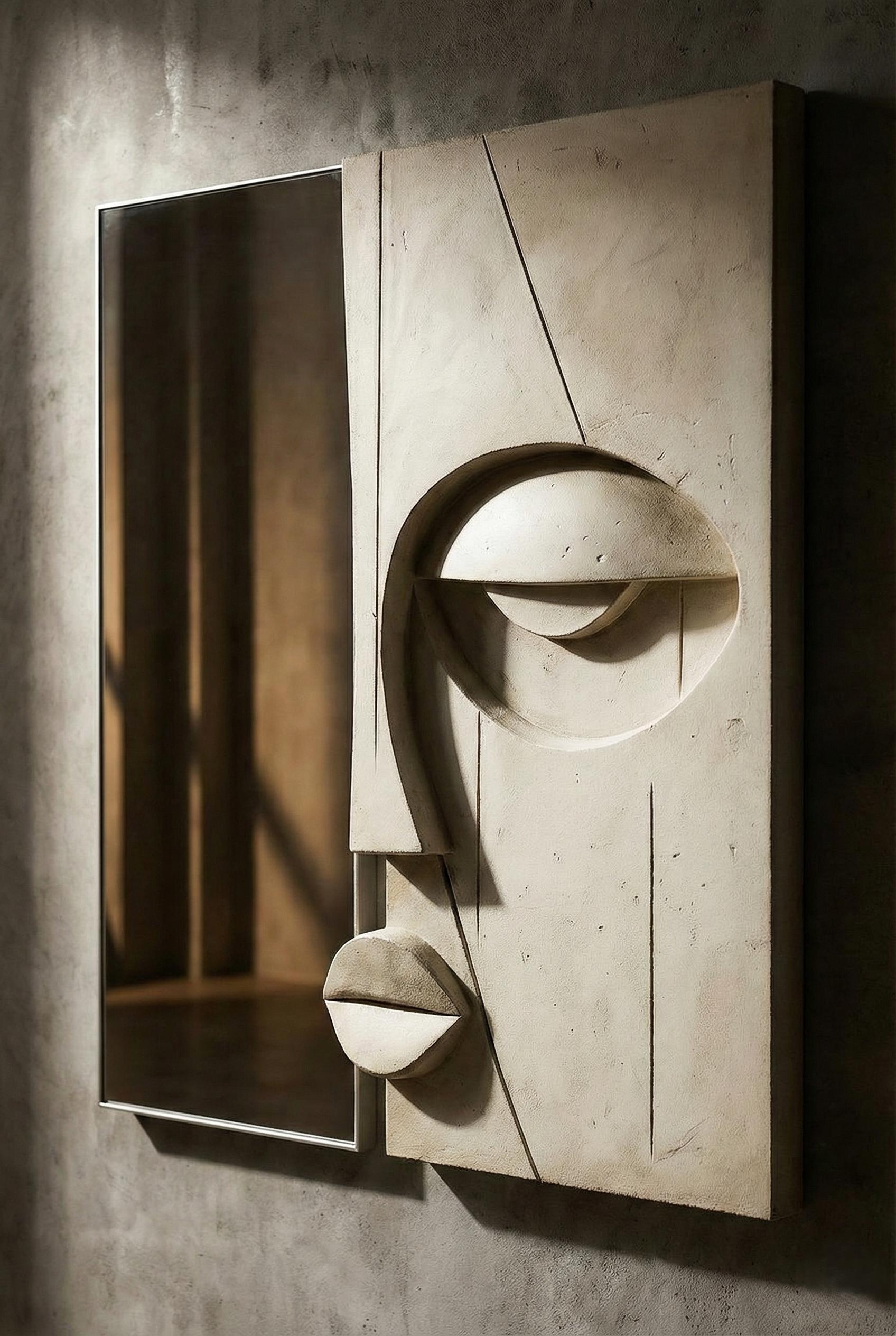 Sculptural Plaster Wall Mirror – Handmade Wabi Sabi Wall Art