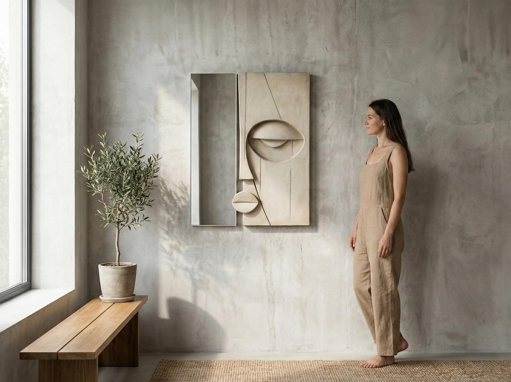Sculptural Plaster Wall Mirror – Handmade Wabi Sabi Wall Art