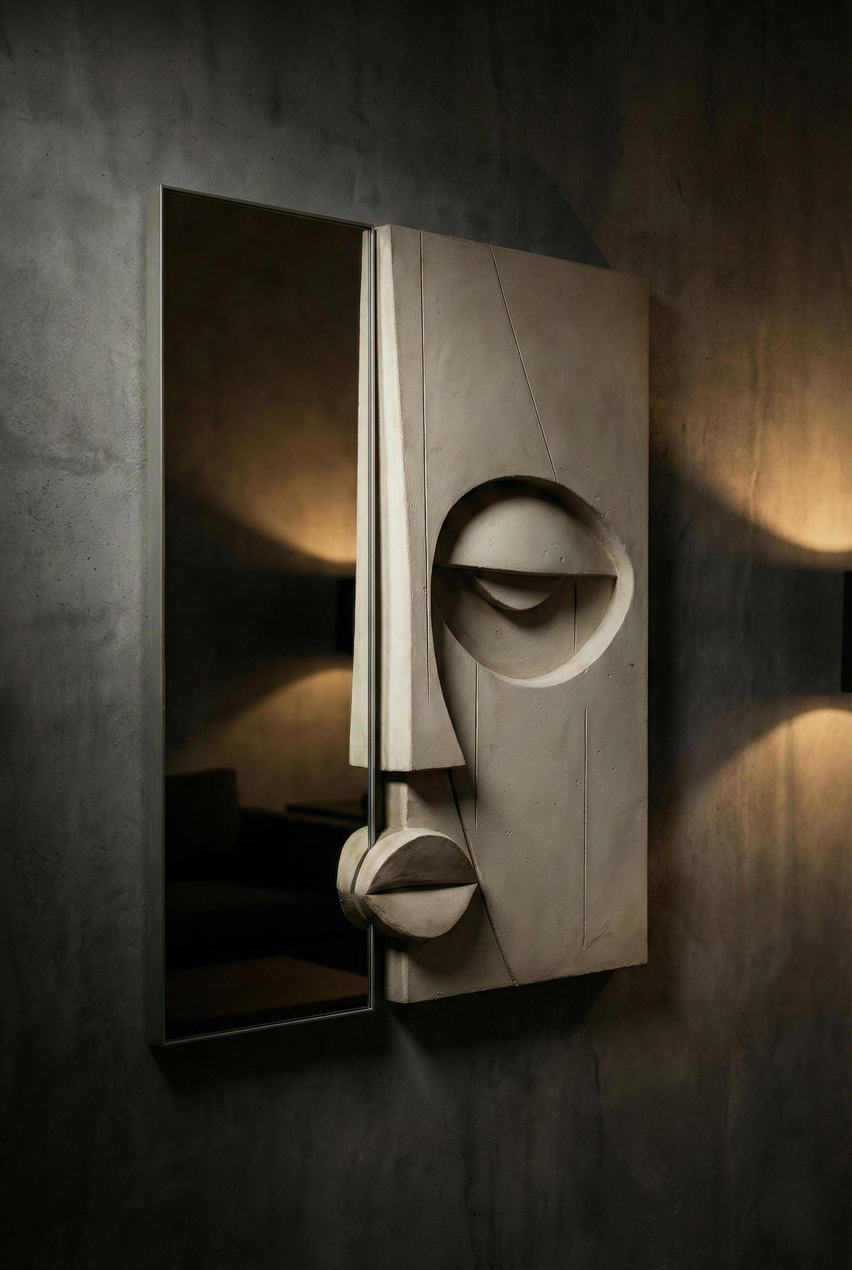 Sculptural Plaster Wall Mirror – Handmade Wabi Sabi Wall Art