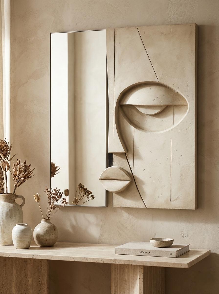 Sculptural Plaster Wall Mirror – Handmade Wabi Sabi Wall Art