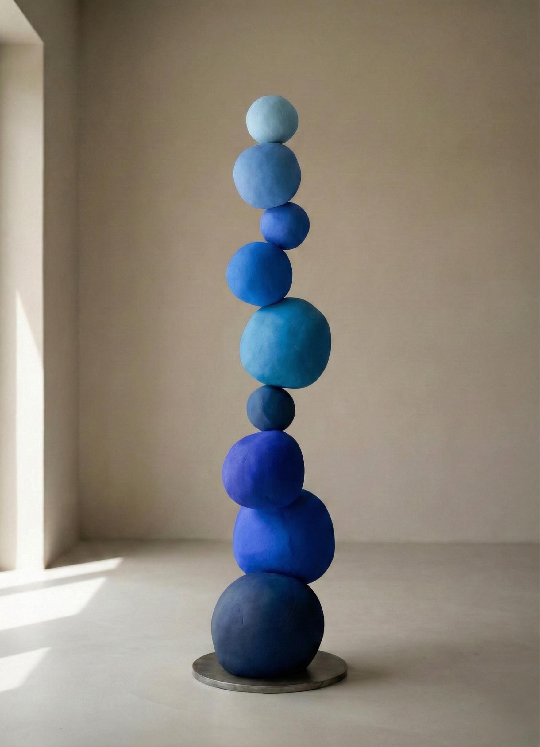 Minimal Sculptural Totem Floor Decor – Handmade Plaster Coated Styrofoam Sculpture – Modern Organic Art Object