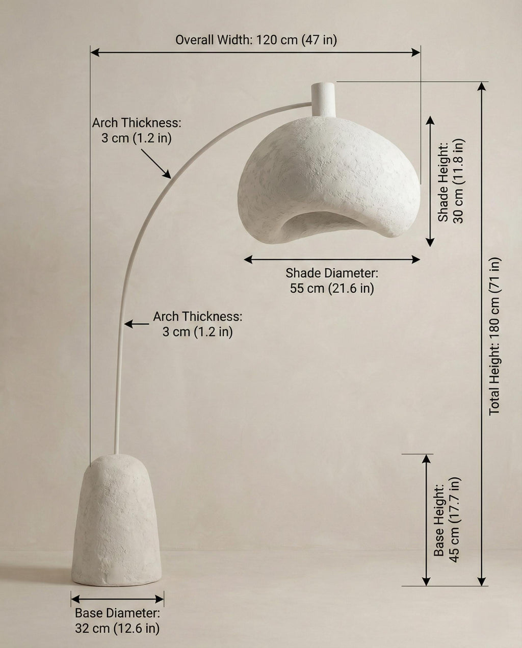 Handcrafted Sculptural Plaster Arc Floor Lamp  – Modern Wabi Sabi Lighting