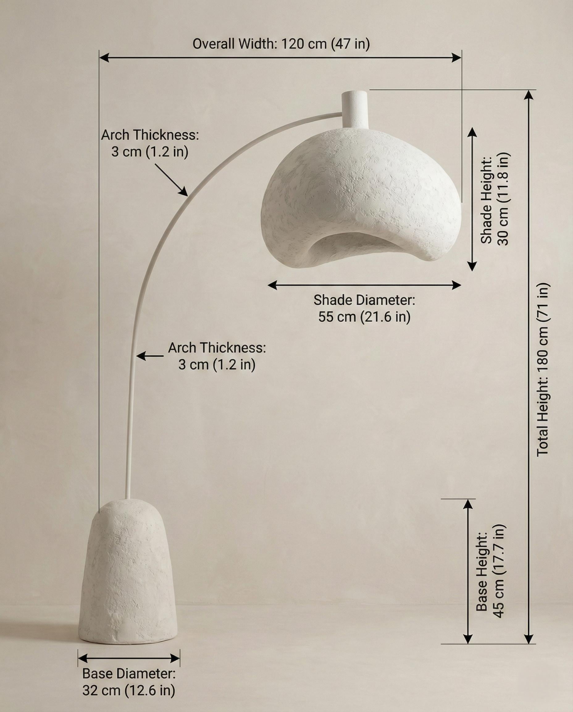 Handcrafted Sculptural Plaster Arc Floor Lamp  – Modern Wabi Sabi Lighting