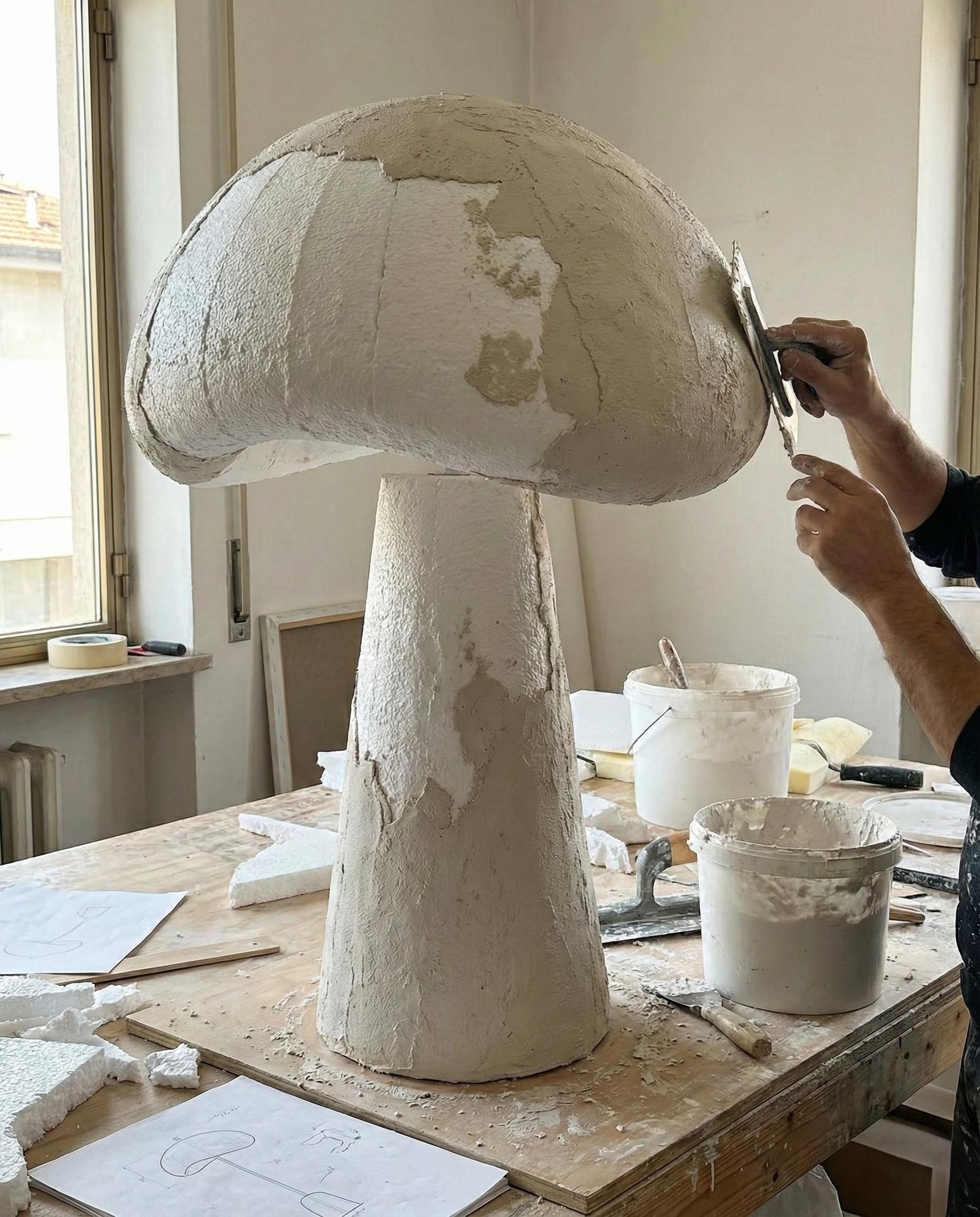 Handcrafted Sculptural Plaster Arc Floor Lamp  – Modern Wabi Sabi Lighting