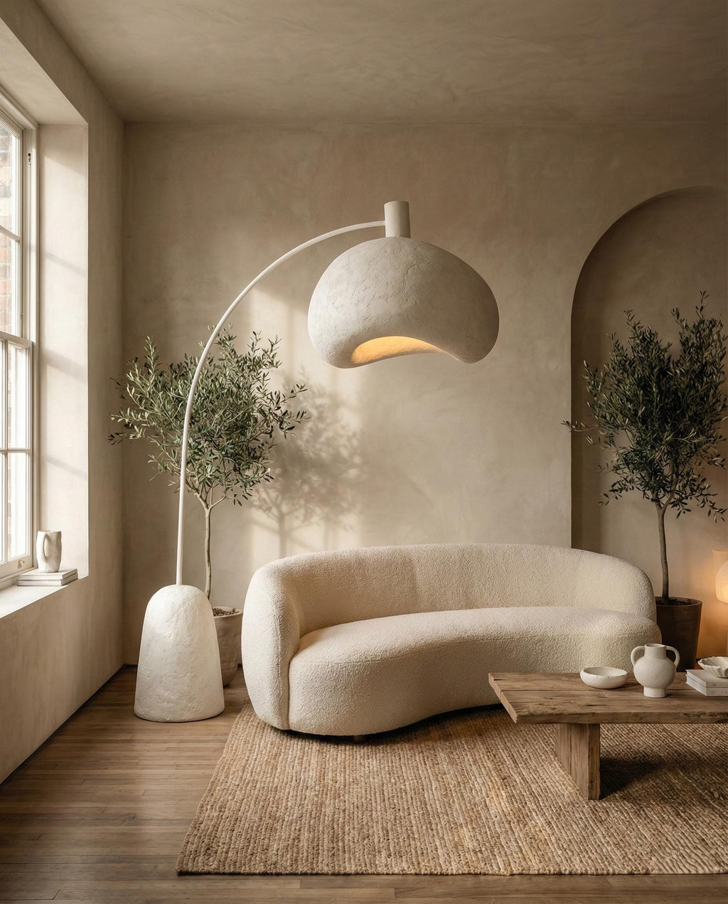 Handcrafted Sculptural Plaster Arc Floor Lamp  – Modern Wabi Sabi Lighting