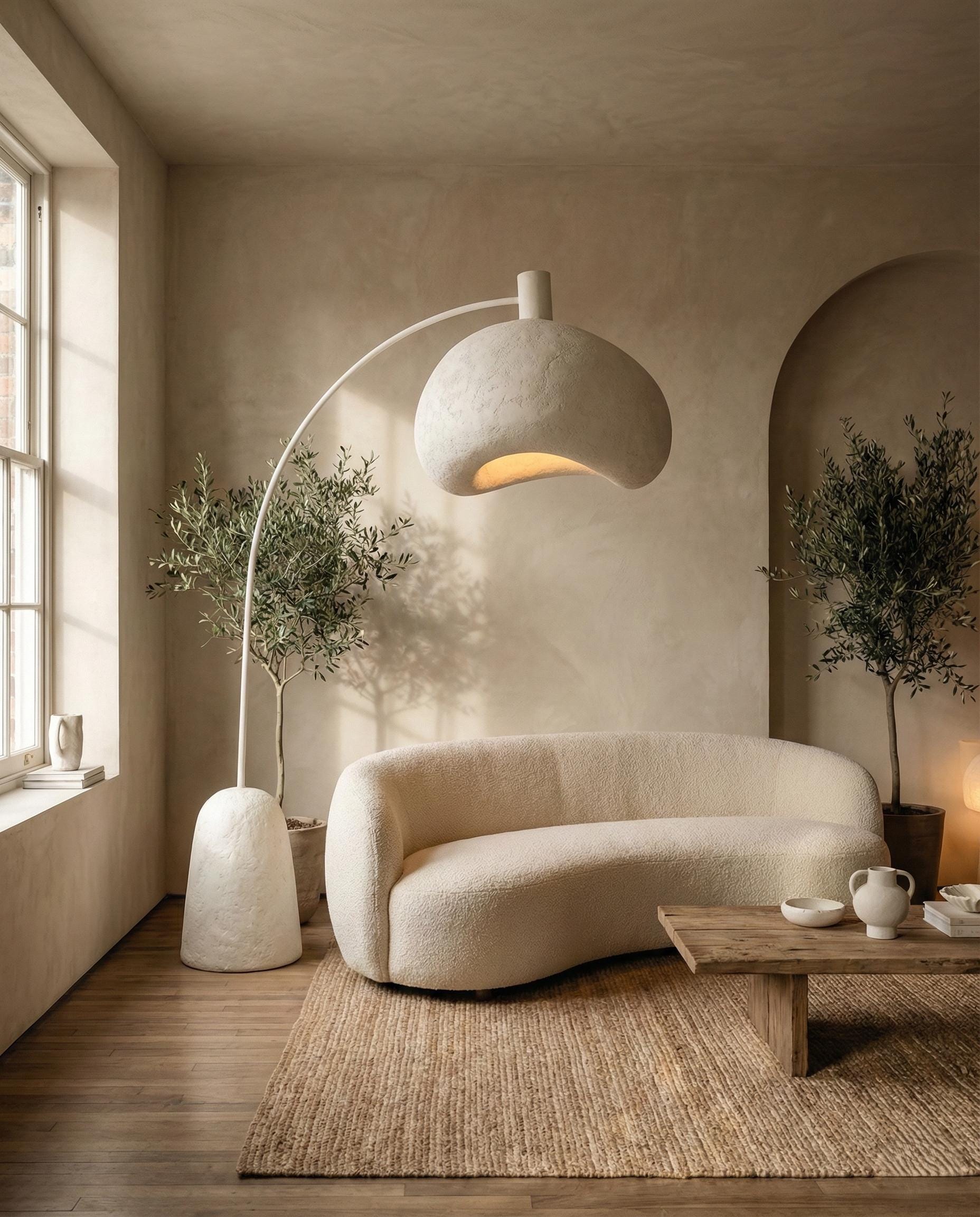 Handcrafted Sculptural Plaster Arc Floor Lamp  – Modern Wabi Sabi Lighting