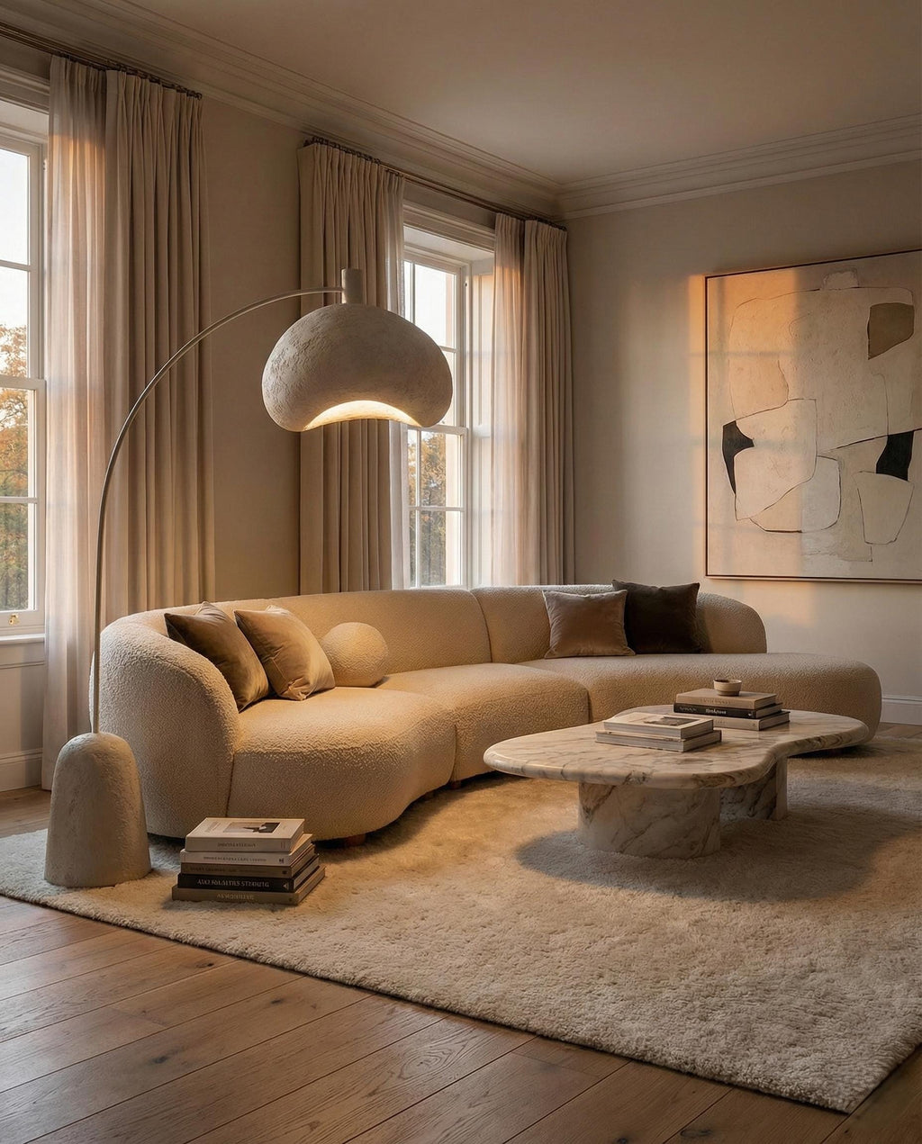 Handcrafted Sculptural Plaster Arc Floor Lamp  – Modern Wabi Sabi Lighting