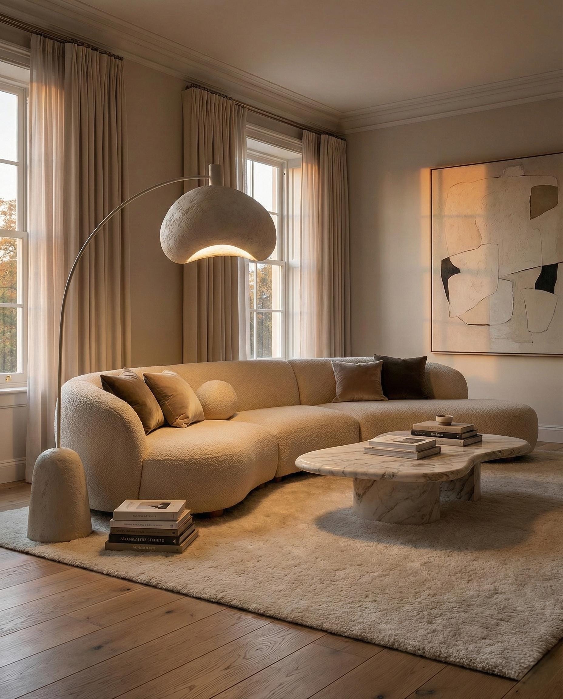 Handcrafted Sculptural Plaster Arc Floor Lamp  – Modern Wabi Sabi Lighting