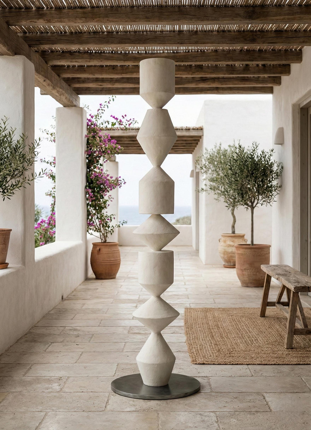 Large Modern Sculptural Totem - Minimalist Organic Art Column Handmade Plaster Coated Art Object