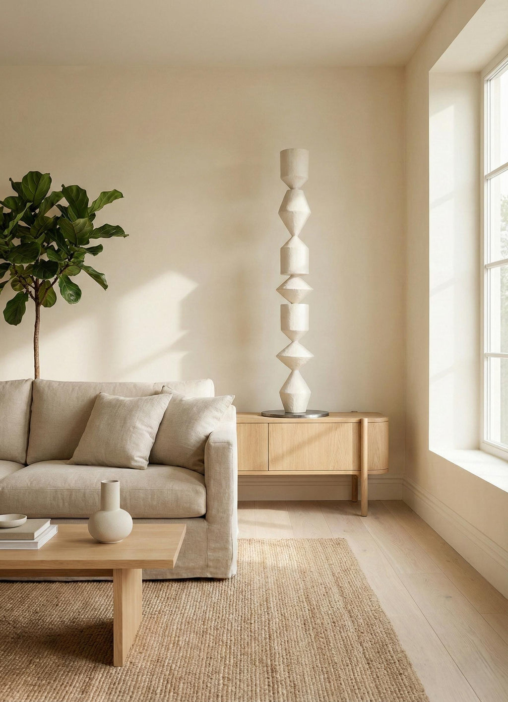Large Modern Sculptural Totem - Minimalist Organic Art Column Handmade Plaster Coated Art Object