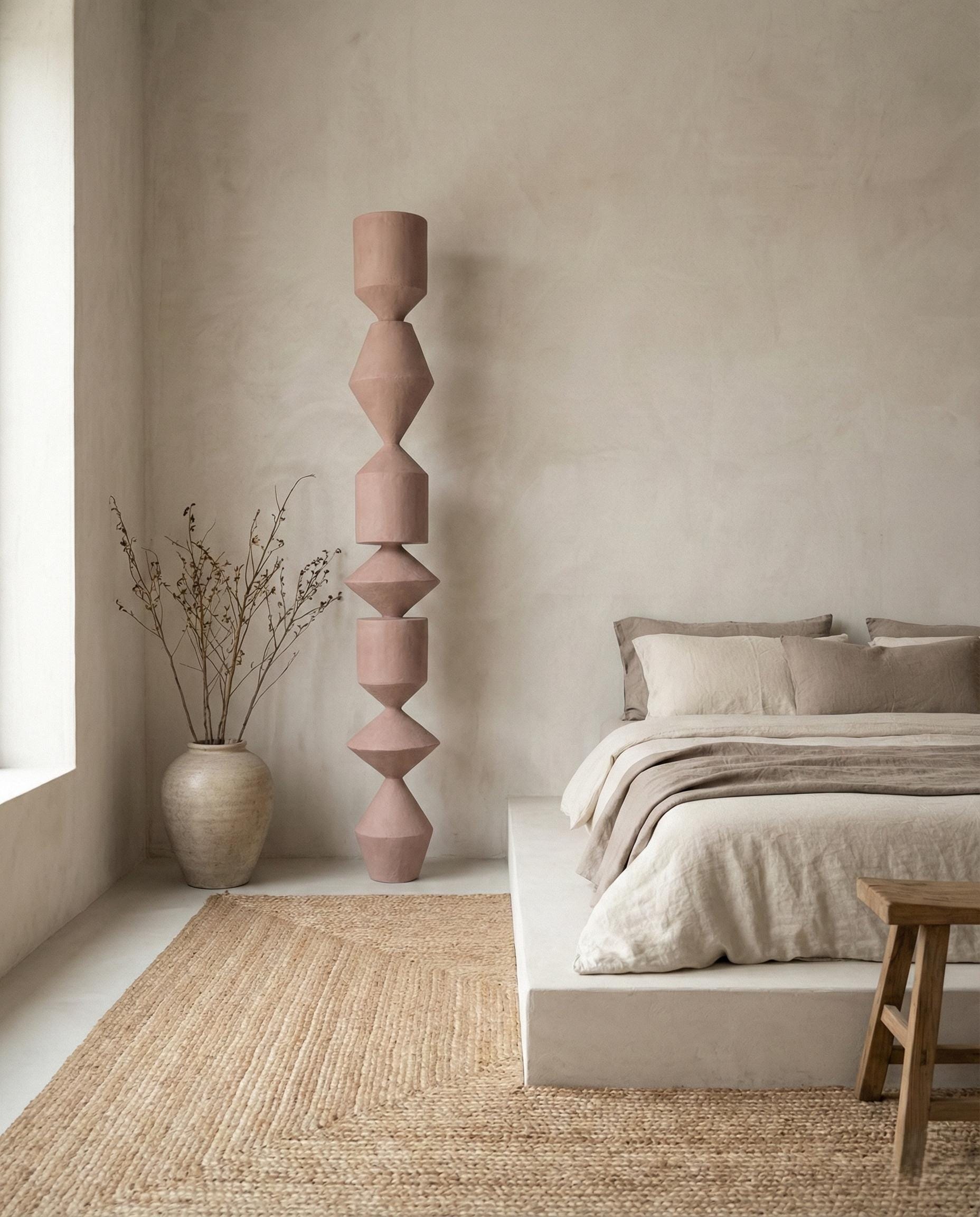 Large Modern Sculptural Totem - Minimalist Organic Art Column Handmade Plaster Coated Art Object