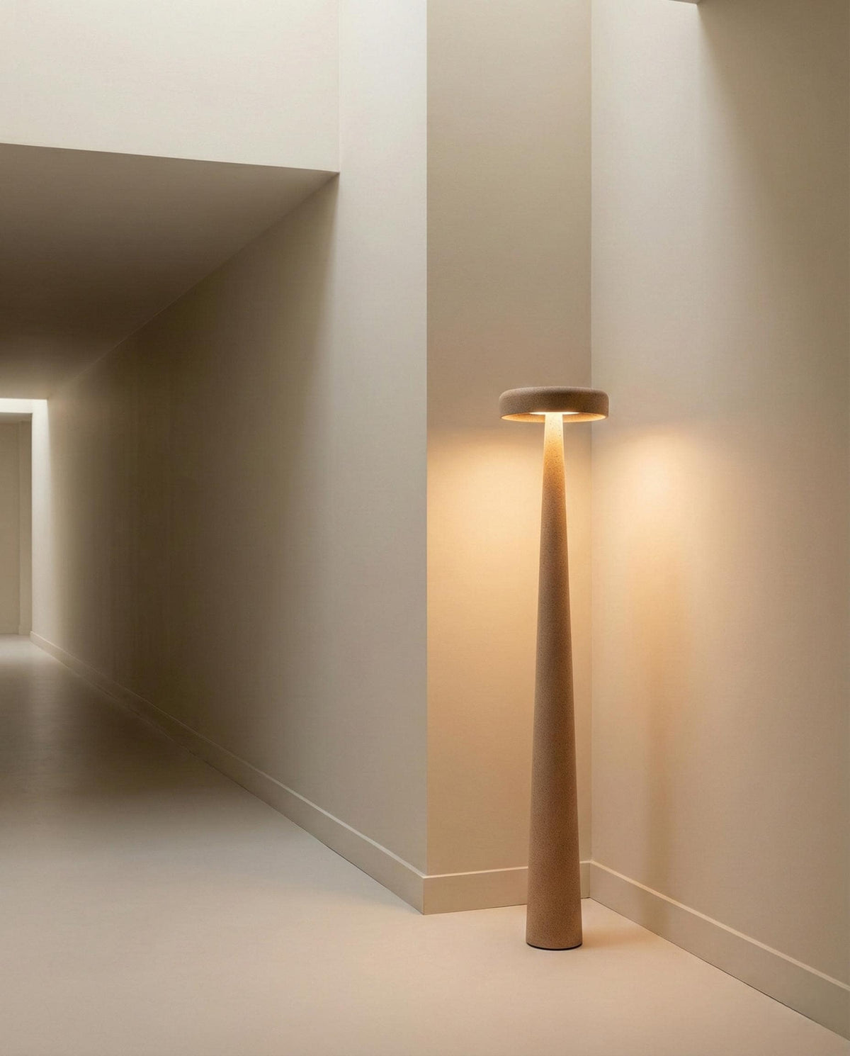 MonoMush Floor Lamp No.99 — a handmade sculptural floor lamp with a stone-effect plaster finish over a high-density foam body