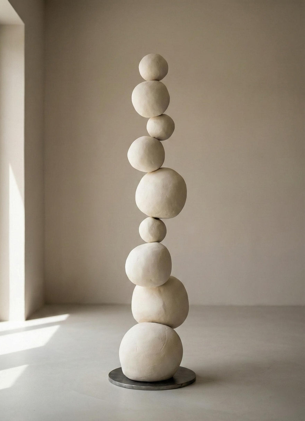 Minimal Sculptural Totem Floor Decor – Handmade Plaster Coated Styrofoam Sculpture – Modern Organic Art Object