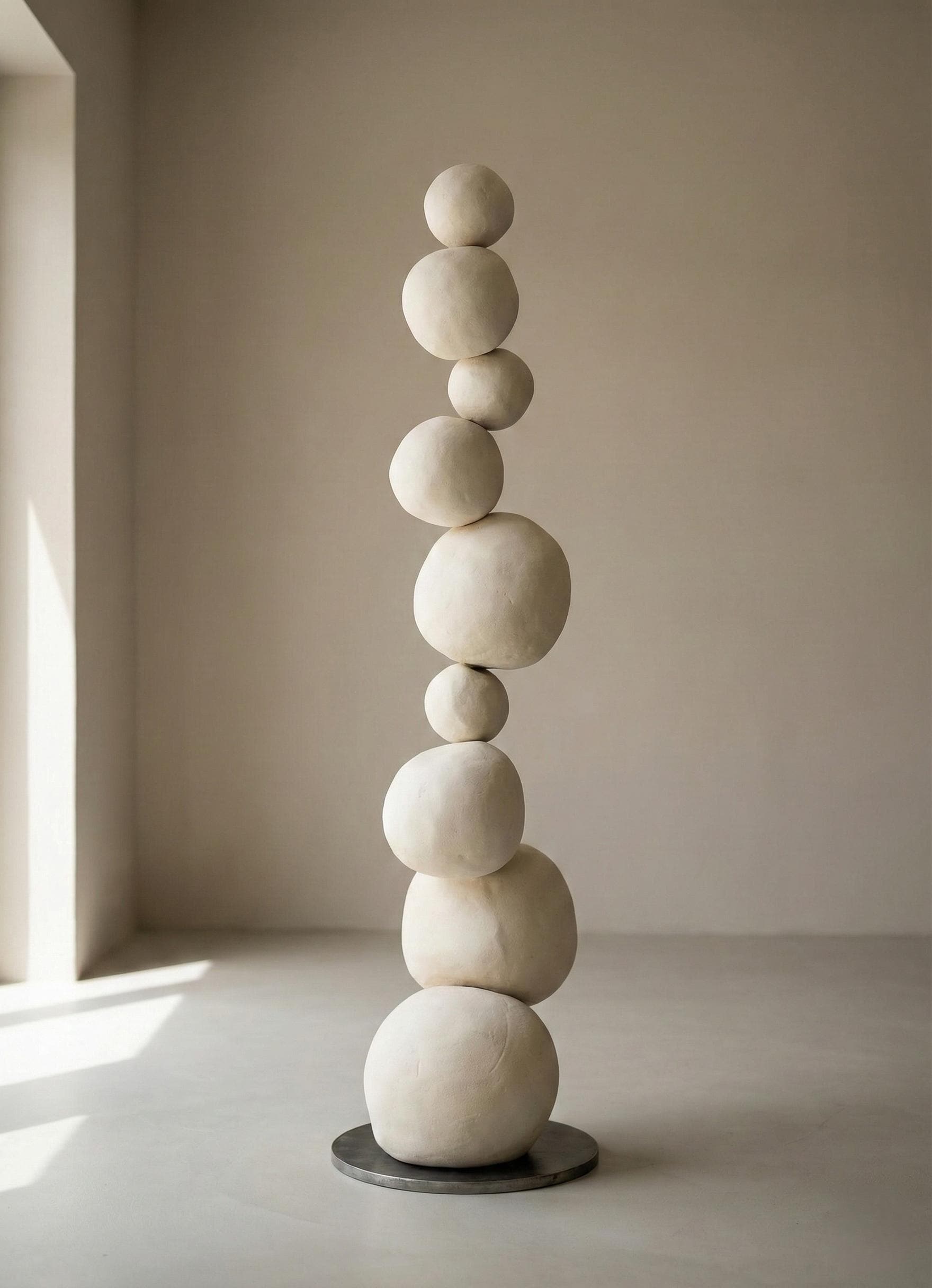 Minimal Sculptural Totem Floor Decor – Handmade Plaster Coated Styrofoam Sculpture – Modern Organic Art Object