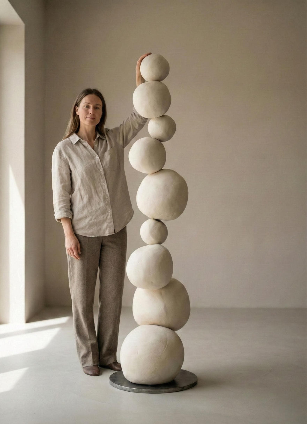 Minimal Sculptural Totem Floor Decor – Handmade Plaster Coated Styrofoam Sculpture – Modern Organic Art Object