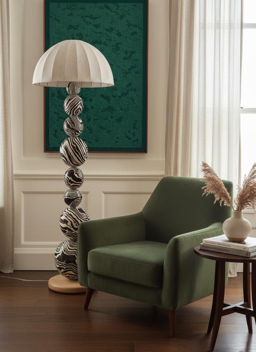 Sculptural Zebra Design Stacked Sphere Mushroom Totem Floor Lamp