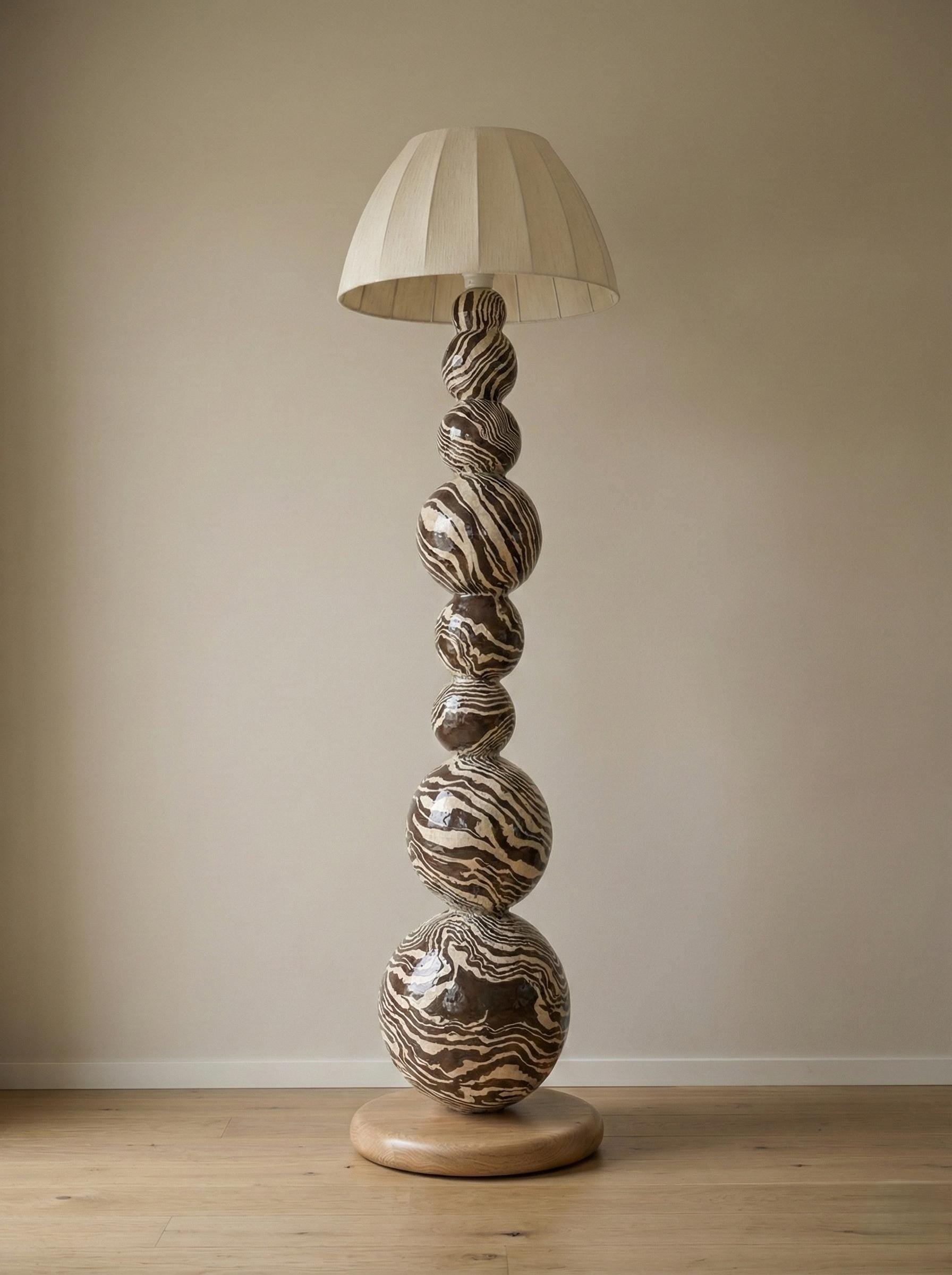 Sculptural Zebra Design Stacked Sphere Mushroom Totem Floor Lamp