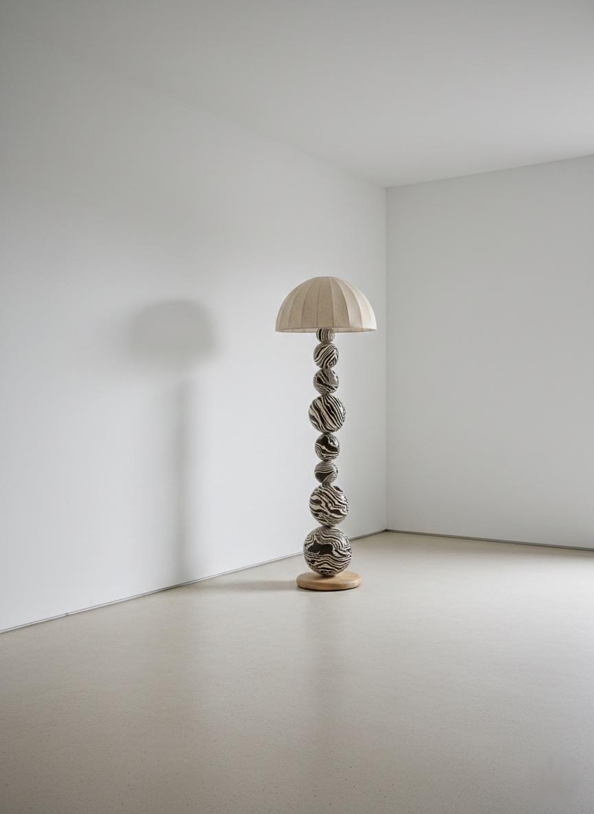 Sculptural Zebra Design Stacked Sphere Mushroom Totem Floor Lamp