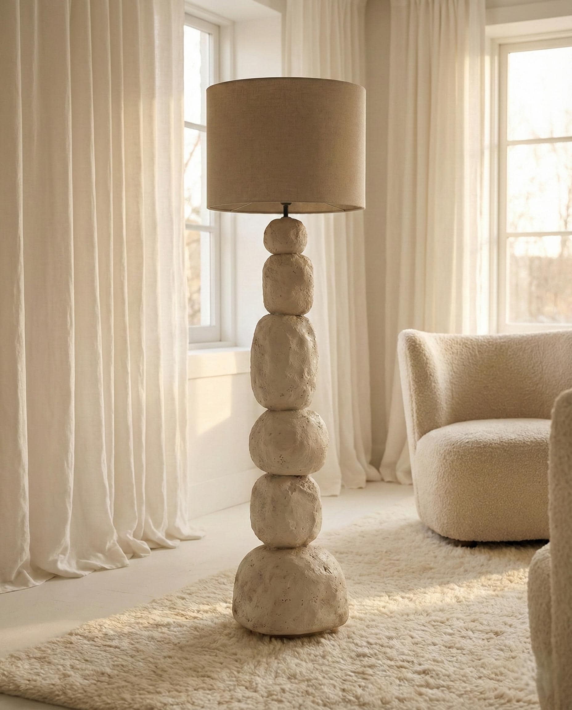 Sculptural Totem Floor Lamp – Organic Stone Look Lighting – Wabi Sabi Modern Decor